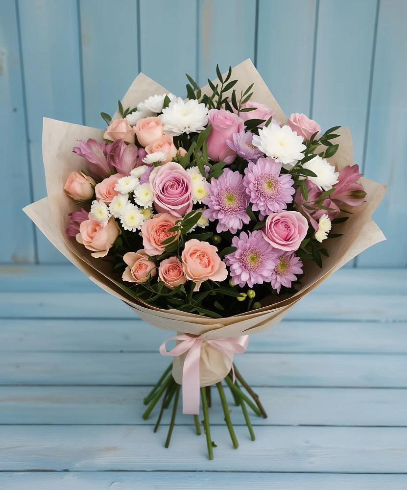 Букет цветов из: Хризантемы, Розы и Альстромерии в Сеймчане