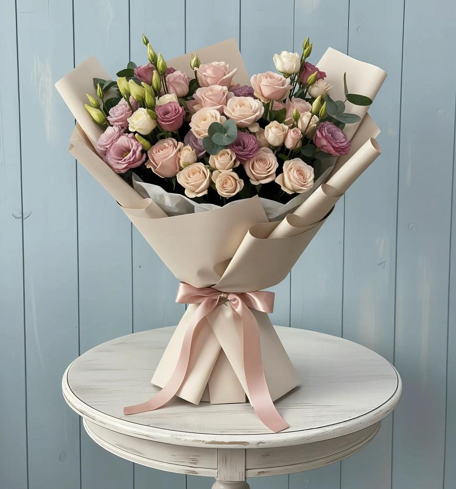 Букет цветов из: Розы и Лизиантусы в Сеймчане